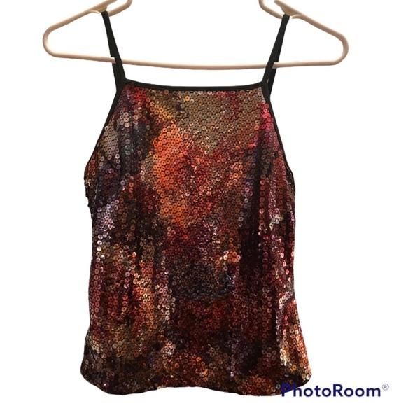 1990s BLACK MULTI COLOR SEQUINS PARTY HOLIDAY FORMAL CORSET CAMI - Picture 1 of 15